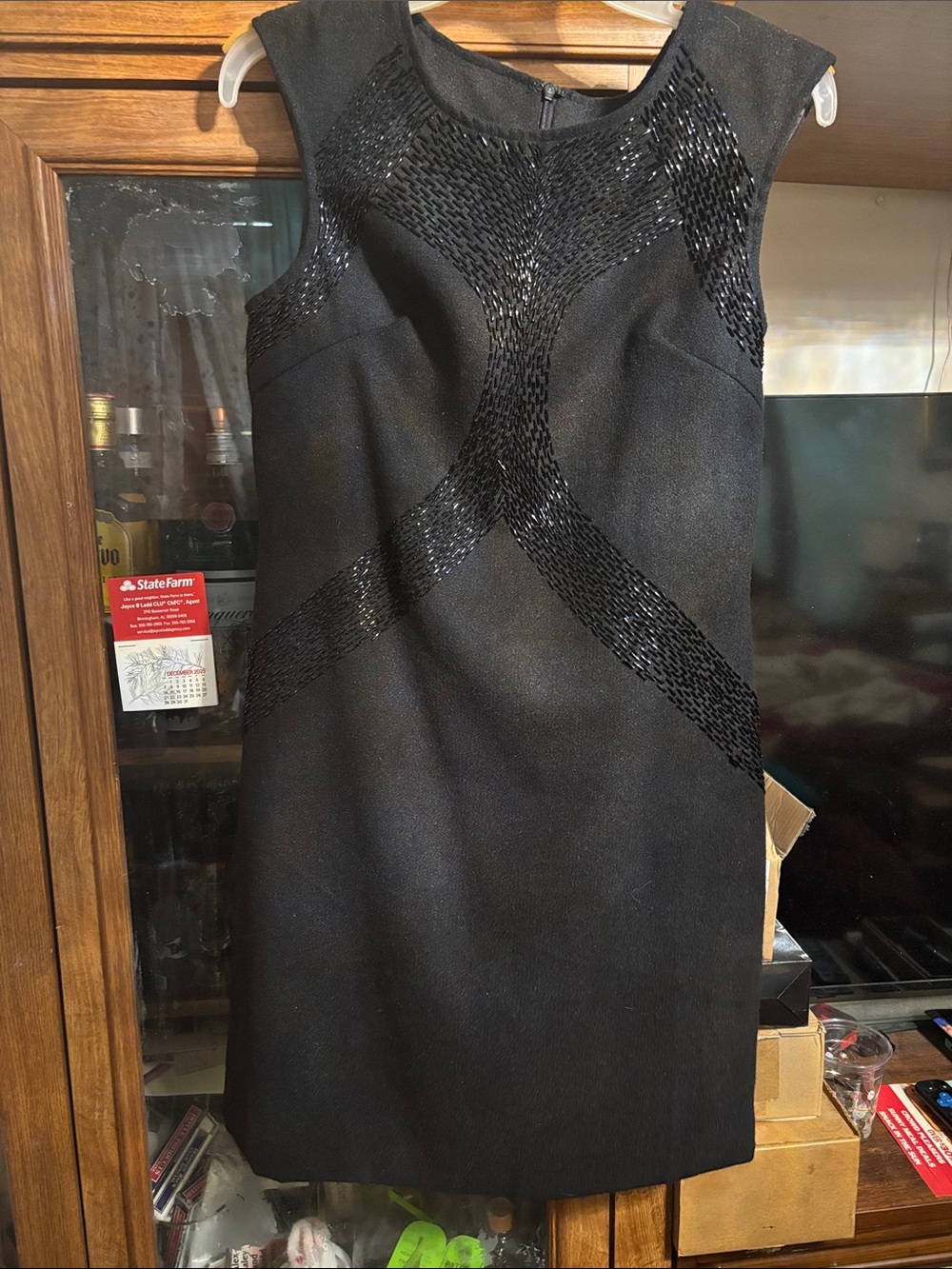 Love Stitch Black Long Sleeve Beaded Detail Dress